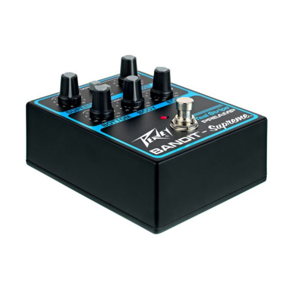 BANDIT-SUPREME TEAL STRIPE PREAMP PEDAL - angled 1 Bandit® Supreme Teal Stripe Pre-Amp Pedal