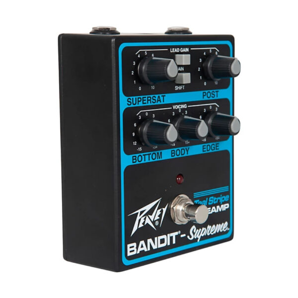 BANDIT-SUPREME TEAL STRIPE PREAMP PEDAL - angled 3 Bandit® Supreme Teal Stripe Pre-Amp Pedal